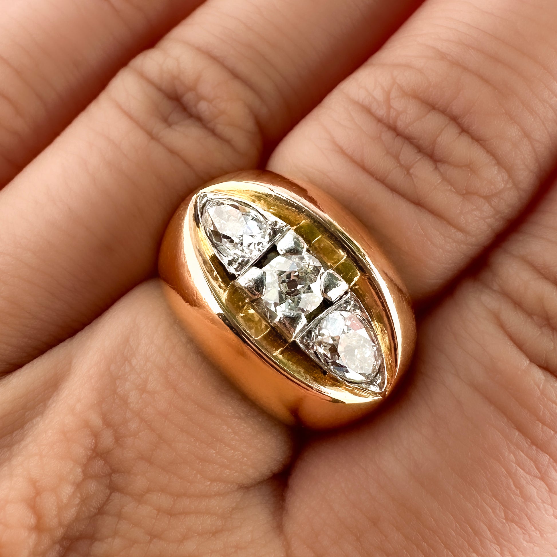 Vintage 1.80ct Diamond Three Stone Gypsy Ring, Circa 1950s