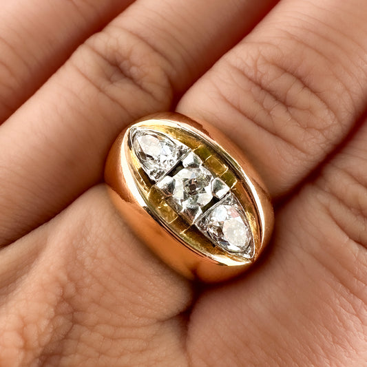 Vintage 1.80ct Diamond Three Stone Gypsy Ring, Circa 1950s
