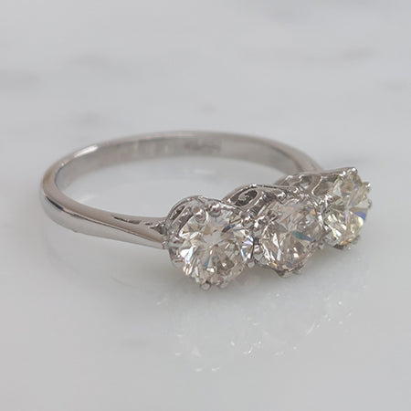 Diamond Trilogy Engagement Ring in Platinum, 1.70 carats total