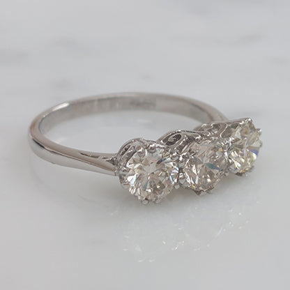 Diamond Trilogy Engagement Ring in Platinum, 1.70 carats total