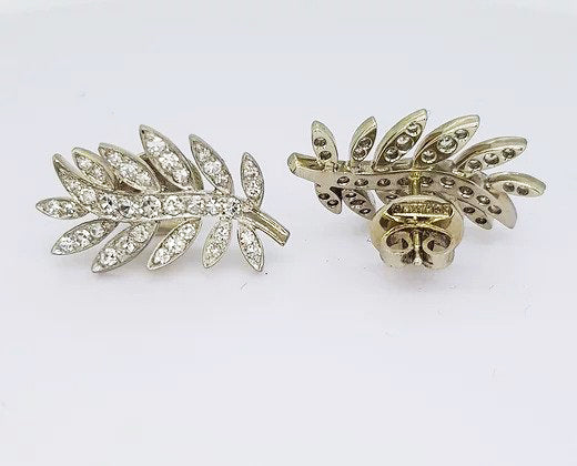 Diamond Set Leaf Earrings in 18ct White Gold