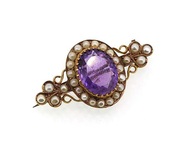 Antique Victorian Amethyst and Pearl Cluster Brooch