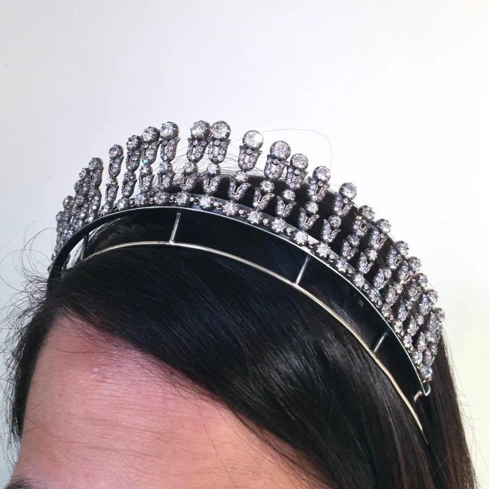 Edwardian Antique Old Cut Diamond Tiara come Fringe Necklace, 35.44 carat total