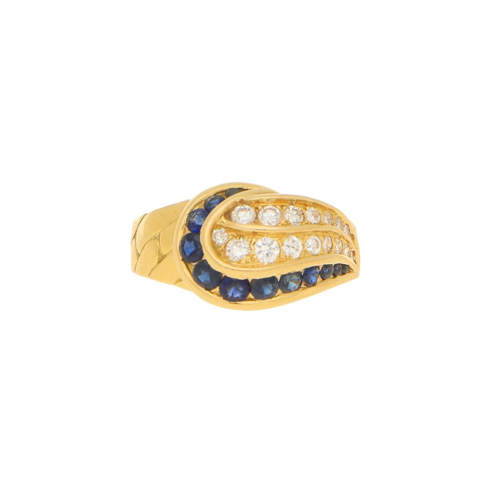 Diamond and sapphire ring set in gold.