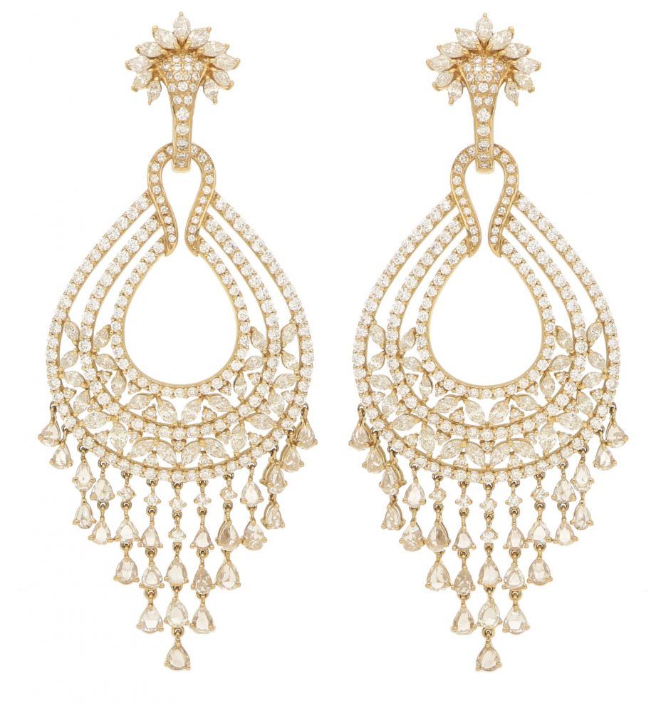 18.25ct Diamond Chandelier Tassel Earrings in Yellow Gold