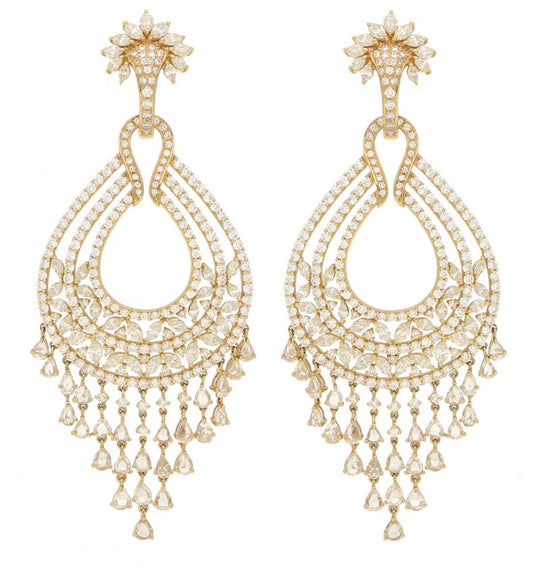 18.25ct Diamond Chandelier Tassel Earrings in Yellow Gold