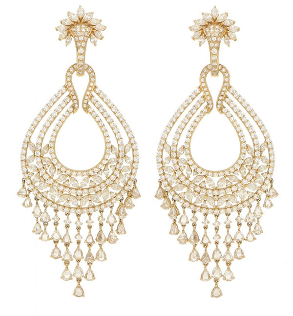 18.25ct Diamond Chandelier Tassel Earrings in Yellow Gold