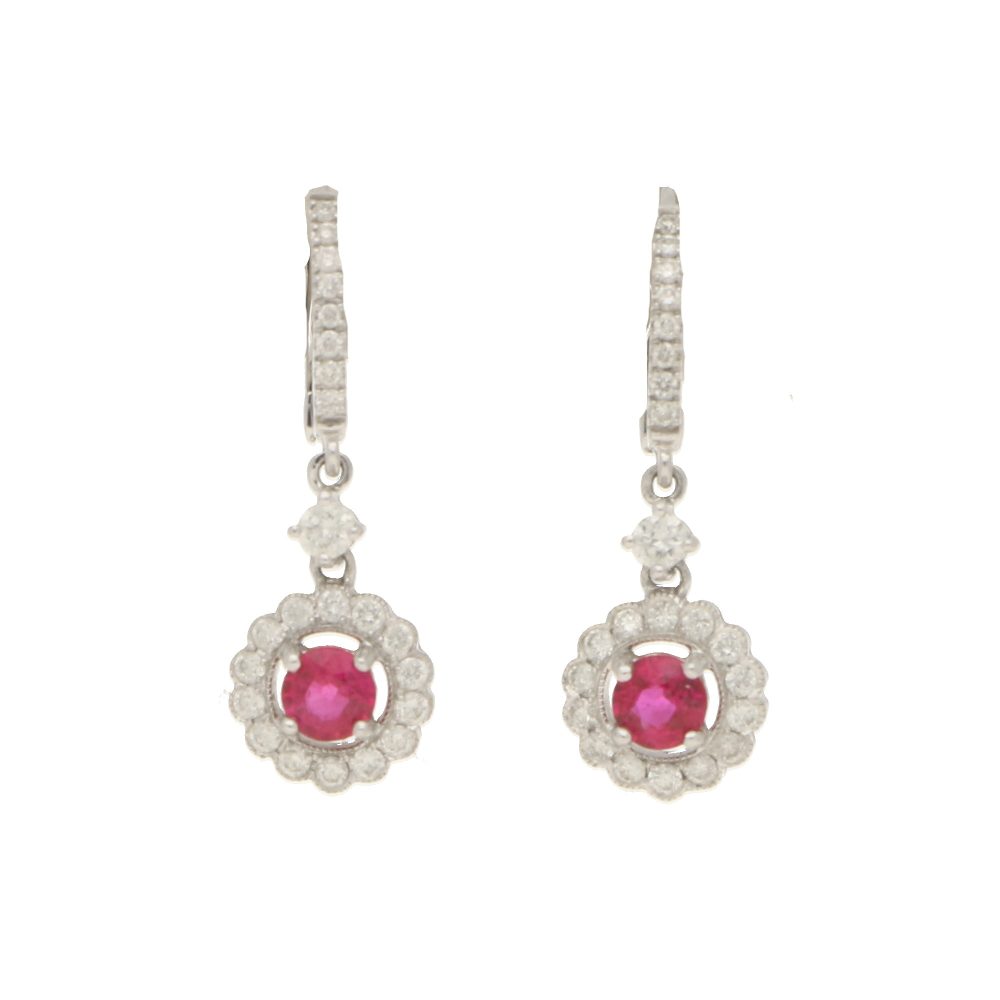 Ruby and Diamond Cluster Drop Earring