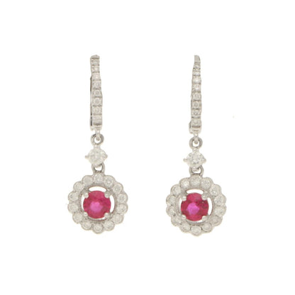 Ruby and Diamond Cluster Drop Earring