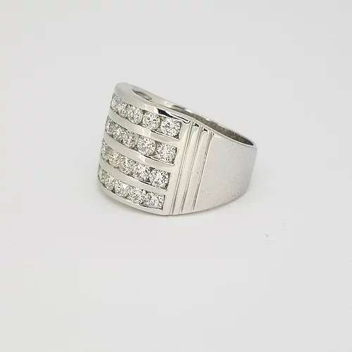 Channel Set Diamond Dress Ring; featuring four horizontal rows channel set with 2.00 carats brilliant cut diamonds, ribbed shoulders, in 18ct white gold
