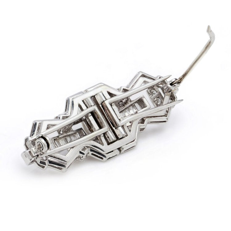 Vintage 1940s Diamond Double Clip Brooch in Platinum