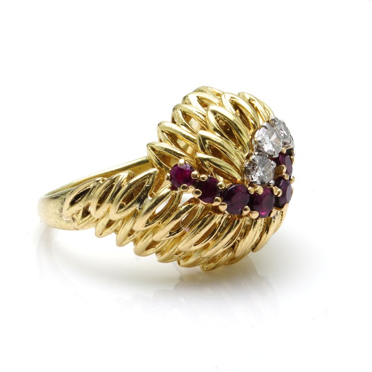 Boucheron 18ct Gold Ring with Rubies and Diamonds
