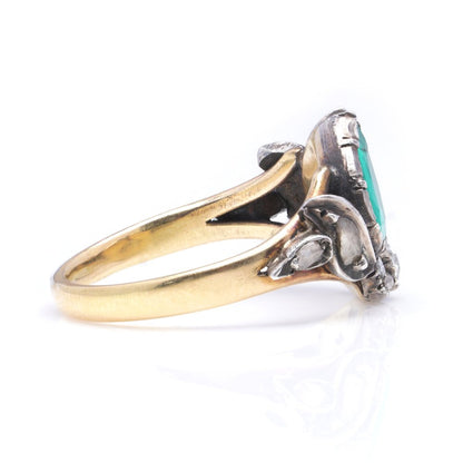 Antique Georgian 1ct Pear Shaped Old Cut Emerald and Diamond Toi et Moi Ring