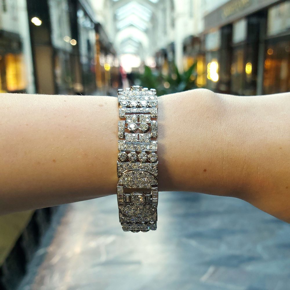 Art Deco Diamond Panel Bracelet in Platinum, Circa 1930s