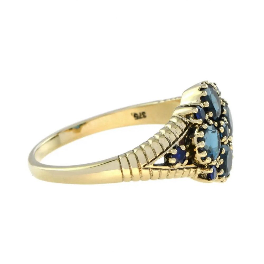 Antique Style Blue Topaz and Sapphire Cluster Dress Ring