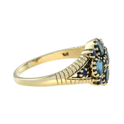 Antique Style Blue Topaz and Sapphire Cluster Dress Ring