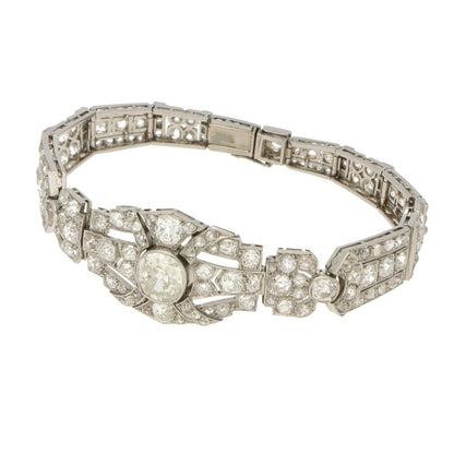 Antique Art Deco Diamond Plaque Bracelet in Platinum