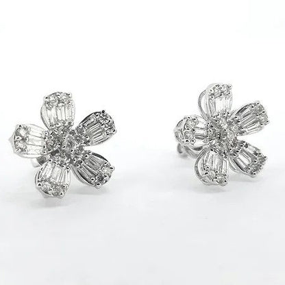 1.60ct Brilliant and Baguette Cut Diamond Flower Cluster Earrings