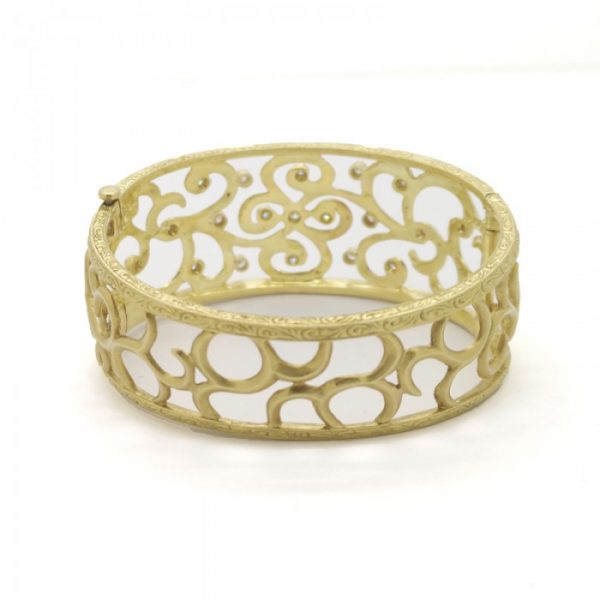 Vintage Diamond and 18ct Yellow Gold Swirl Bangle Bracelet, 0.40 carats
