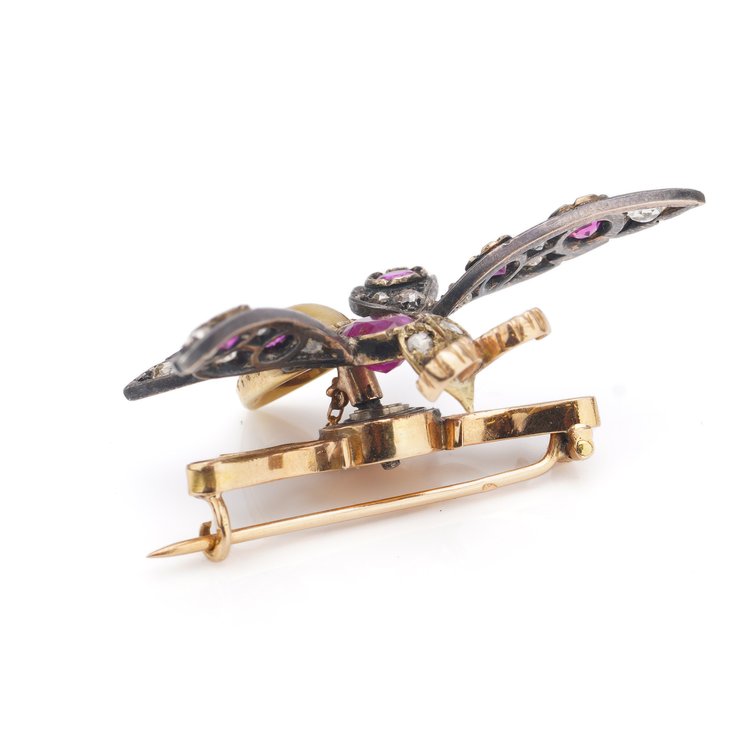 Antique Victorian Multi Gemstone En Tremblant Butterfly Brooch