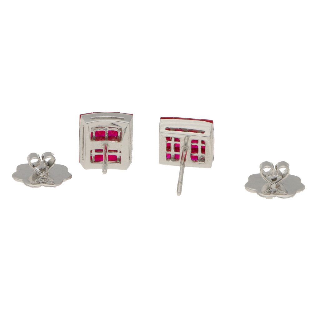 Ruby Square Earrings in 18ct White Gold