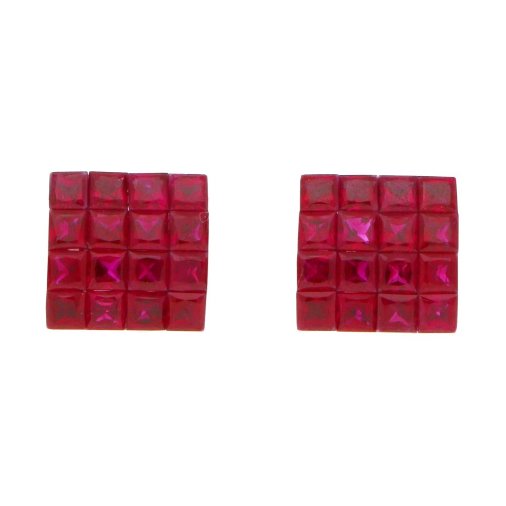 Ruby Square Earrings in 18ct White Gold