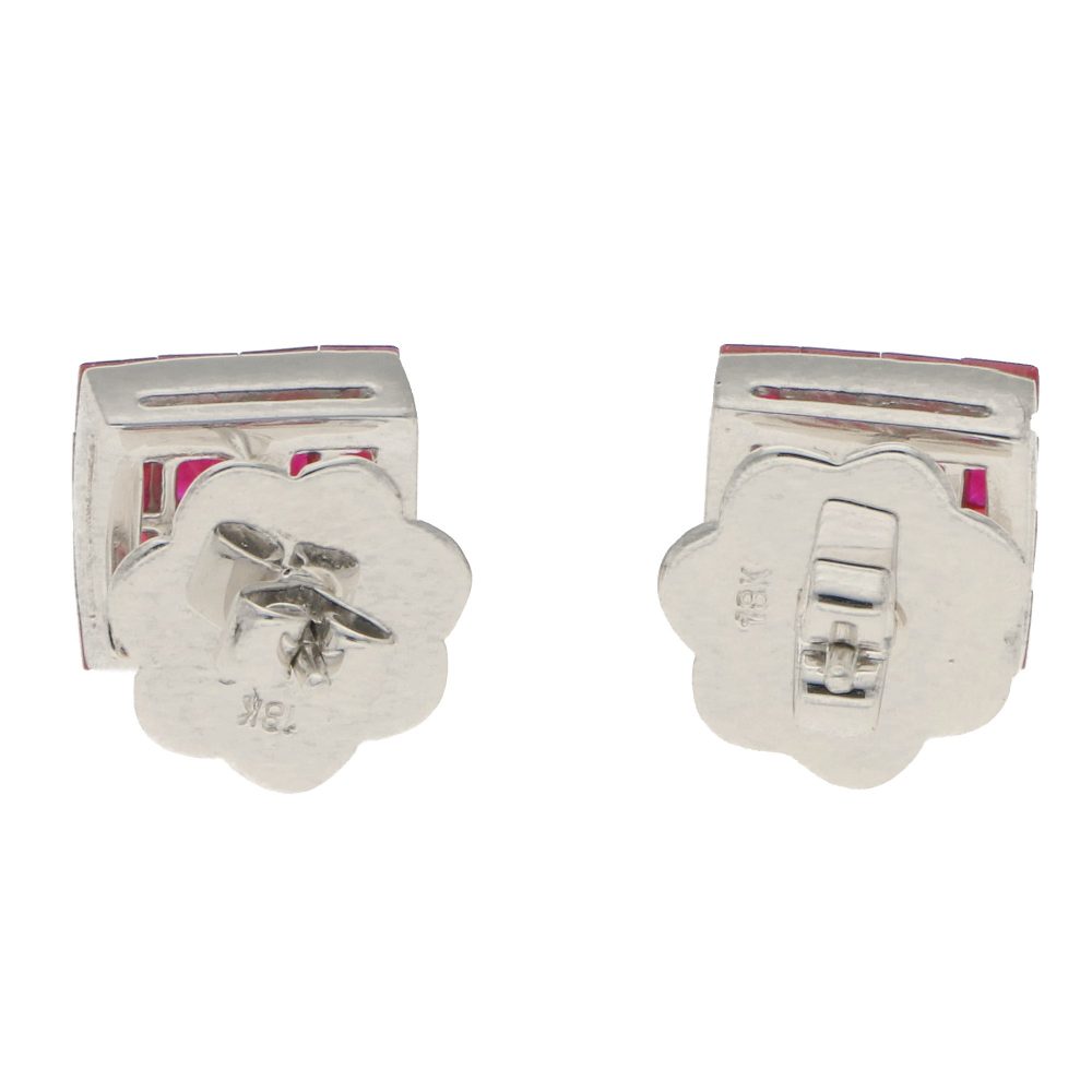 Ruby Square Earrings in 18ct White Gold