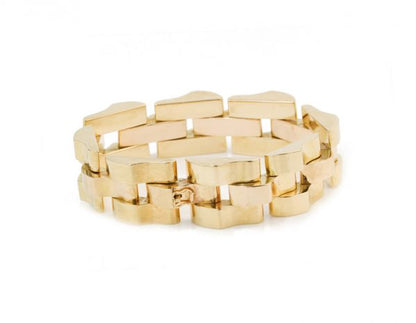 Vintage 1940s French Retro Brick Link 18ct Yellow Gold Bracelet, with the French eagle hallmark for 18ct gold, 63 grams