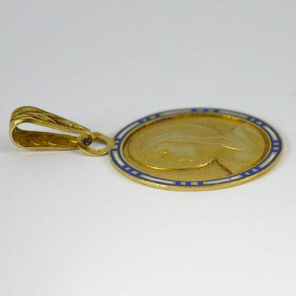 Vintage French 18ct Gold and Enamel Virgin Mary Pendant