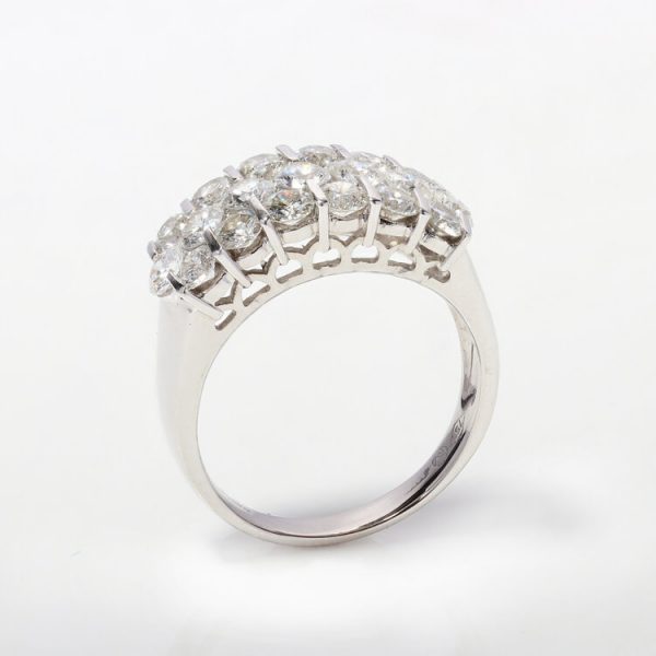 Vintage 1970s Diamond Three Row Unisex Dress Ring in 18ct White Gold, 3.80 carats