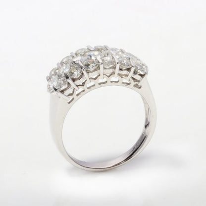 Vintage 1970s Diamond Three Row Unisex Dress Ring in 18ct White Gold, 3.80 carats