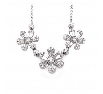 Modern Three-Flower Diamond and White Gold Necklace, 1.44 carat total