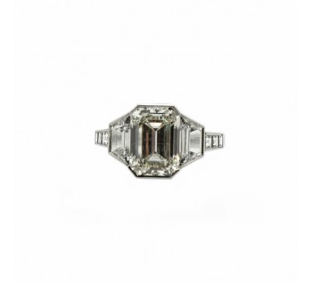 Emerald Cut Diamond Ring, Diamond Shoulders, 3cts Platinum