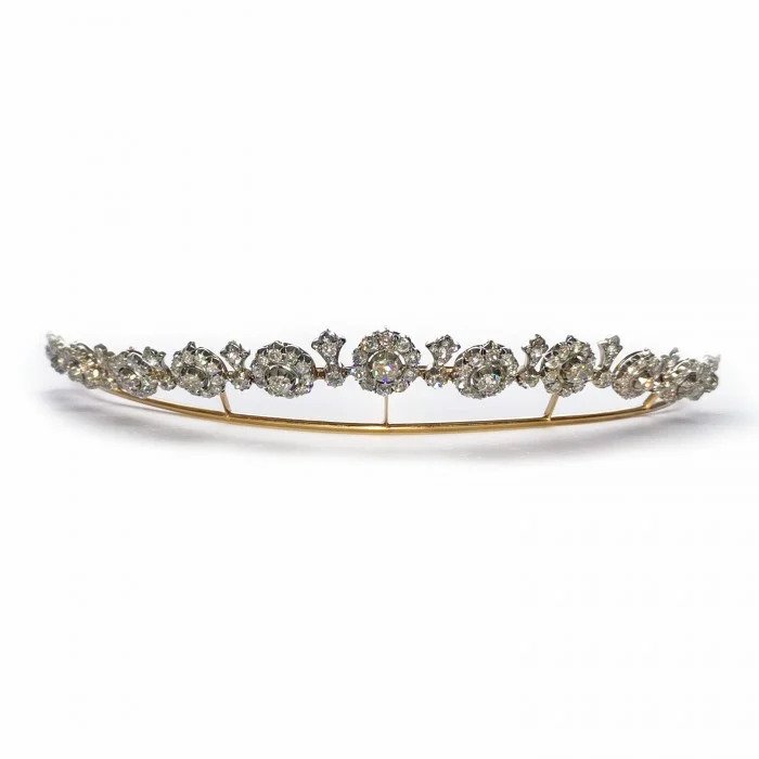 Antique Victorian Diamond Cluster Tiara Necklace, 27 carats