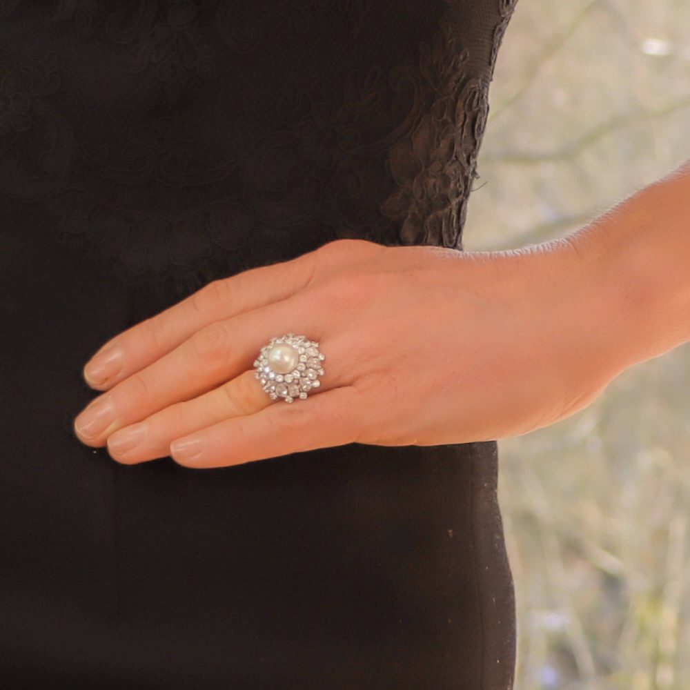Pearl and Diamond Ballerina Cluster Ring