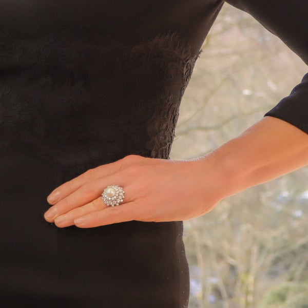 Pearl and Diamond Ballerina Cluster Ring