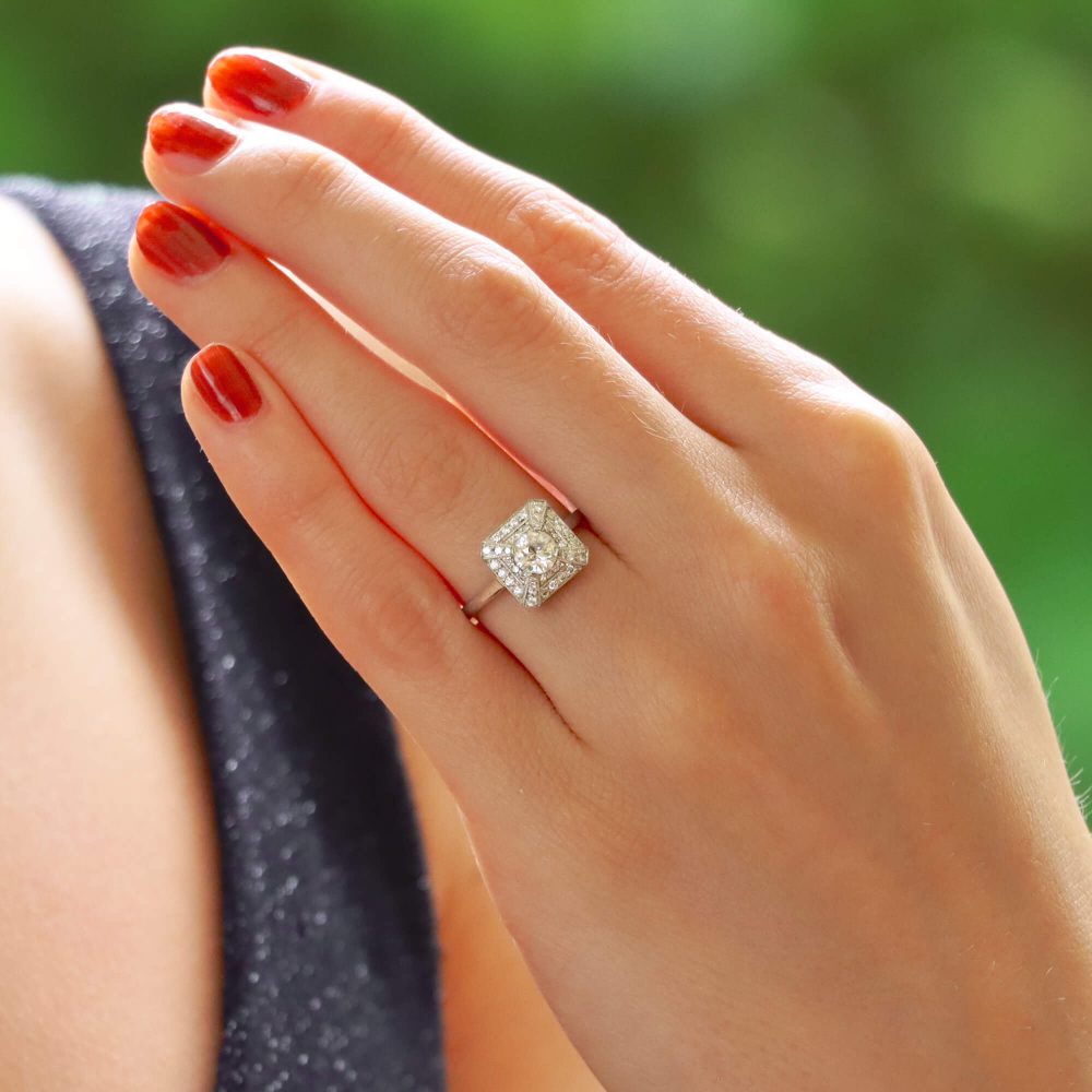 Art Deco Style 0.48ct Old Cut Diamond Cluster Ring in Platinum