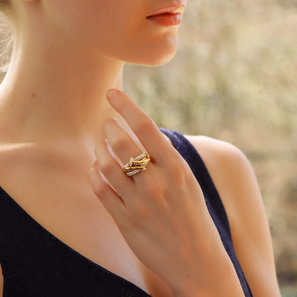 18ct Yellow Gold Pave Set Diamond Nail Ring