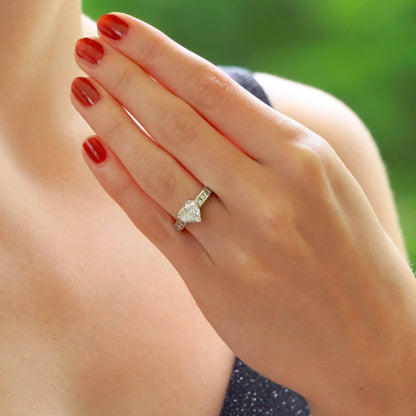 1.15ct Heart Cut Solitaire Diamond Engagement Ring with Princess Cut Diamond Shoulders in Platinum