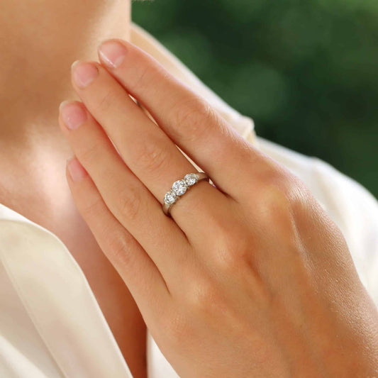 Bar Set Three Stone Diamond Ring in Platinum, 0.75 carat total