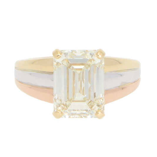 4.51ct emerald cut diamond engagement ring in 18ct yellow, white and rose gold