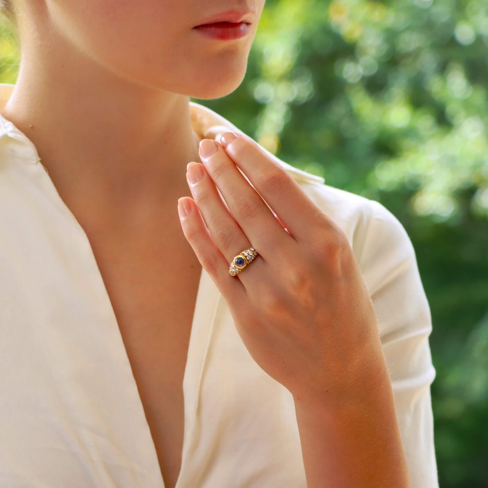 Vintage Chaumet Paris sapphire and diamond ring set in gold.