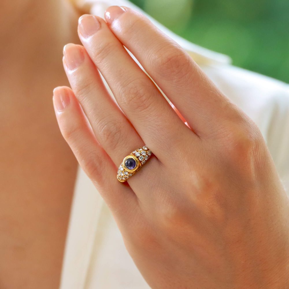 Vintage Chaumet Paris sapphire and diamond ring set in gold.