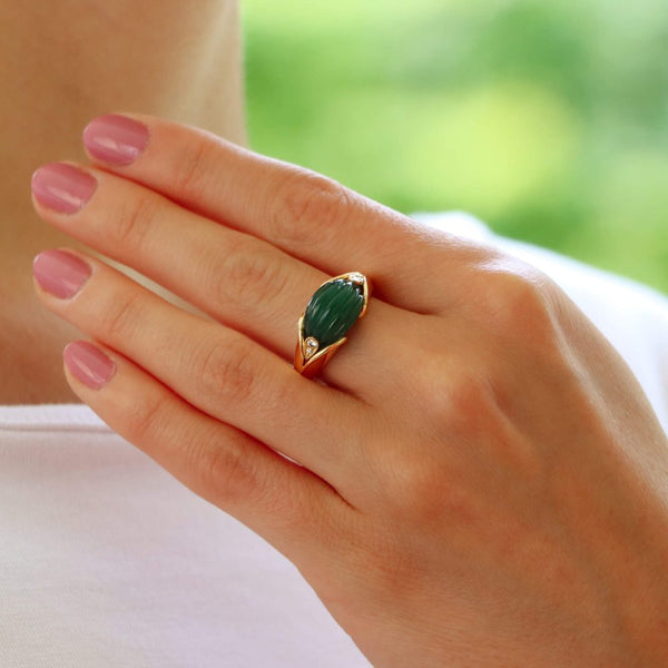 Van Cleef and Arpels diamond and chrysoprase dress ring in yellow gold.