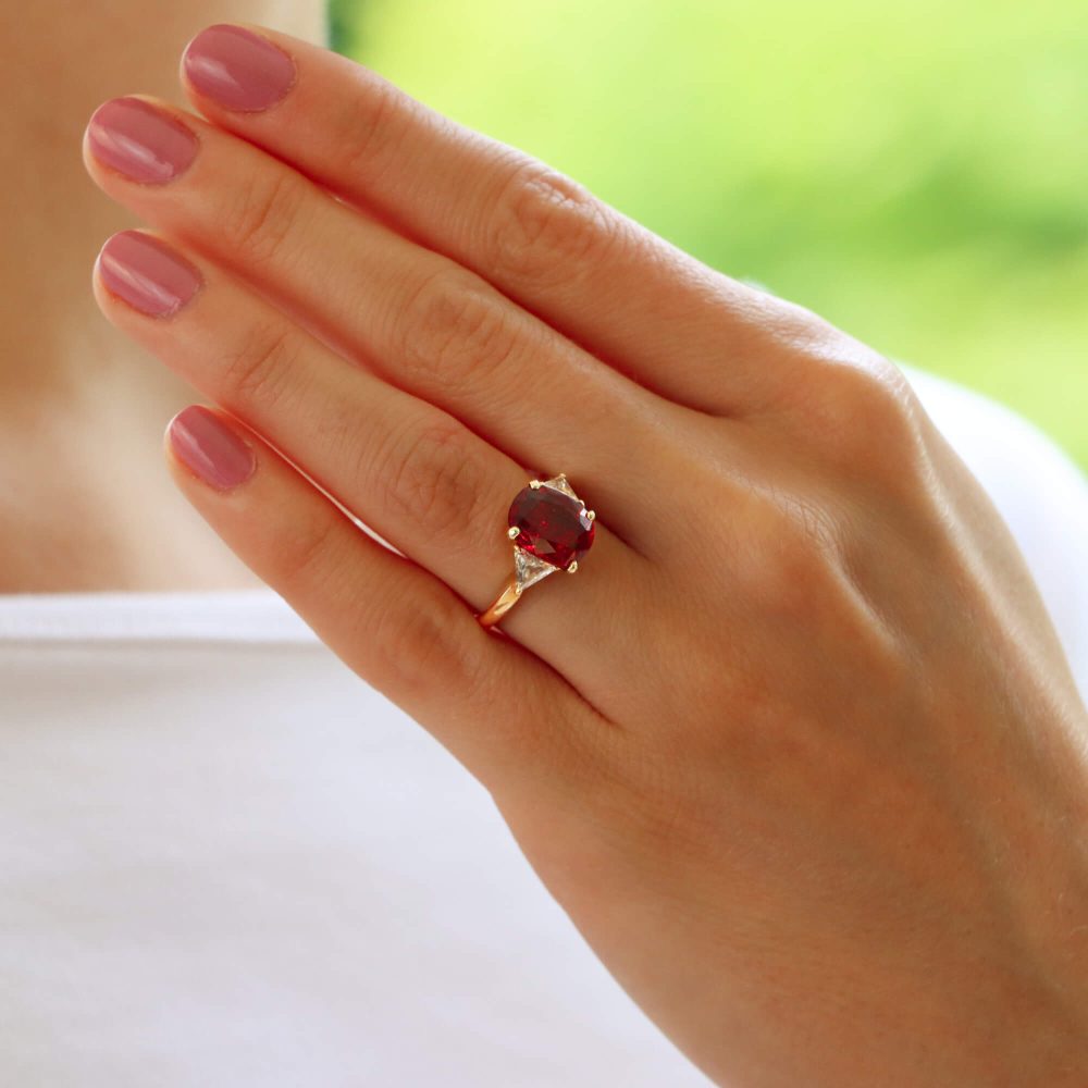 Vintage Boucheron ruby and diamond ring set in yellow gold.