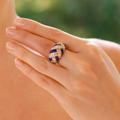 Van Cleef and Arpels lapis and diamond dress ring in yellow gold.