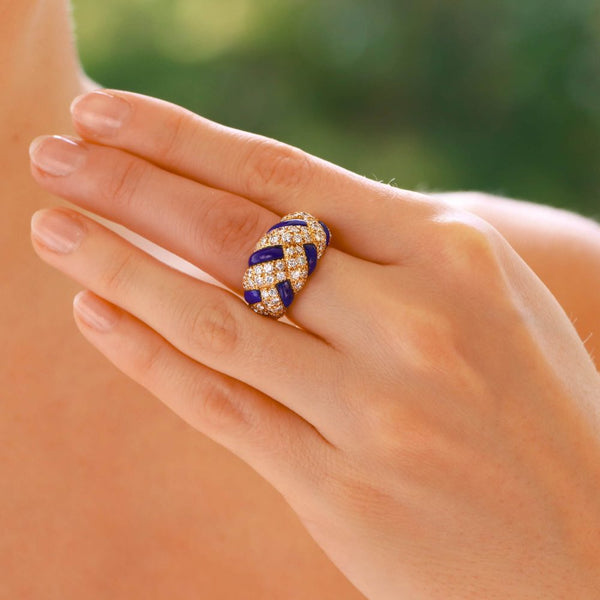 Van Cleef and Arpels lapis and diamond dress ring in yellow gold.