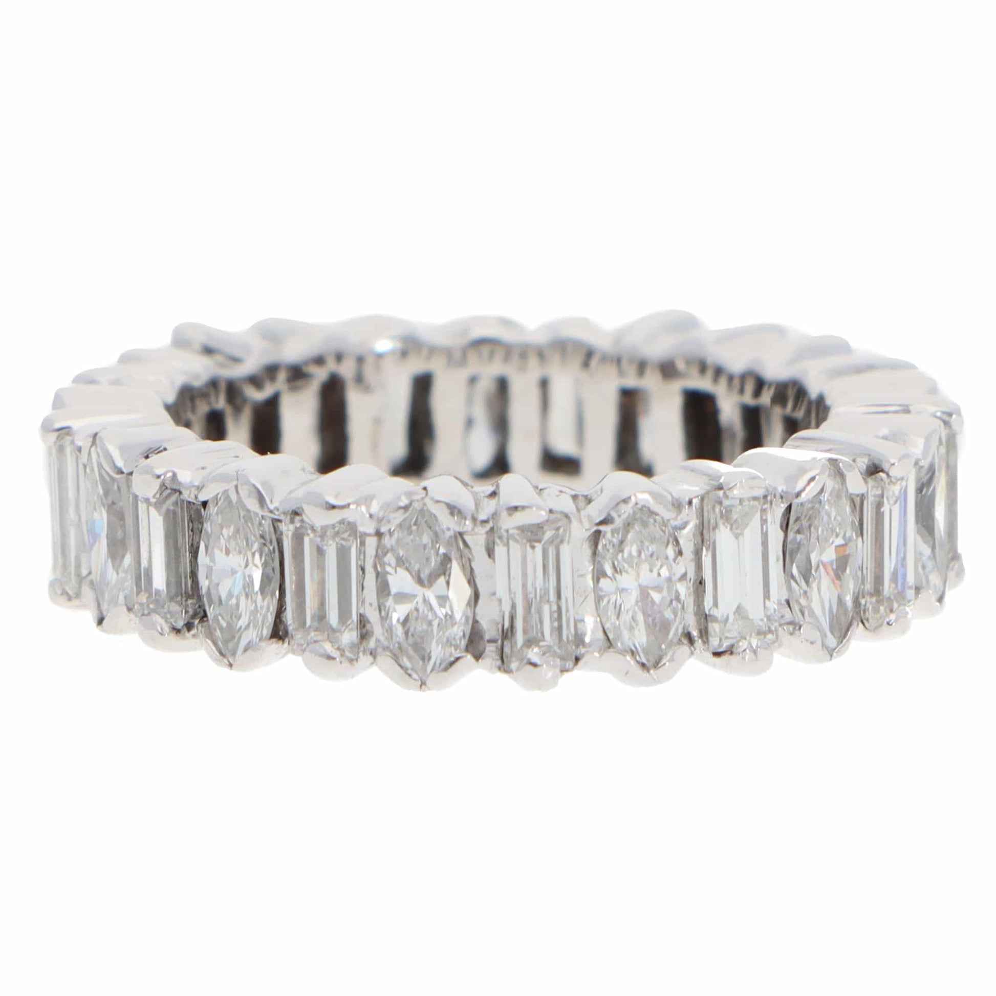 Vintage Diamond Full Eternity Ring in White Gold, Marquise and Baguette Cut 2 carats