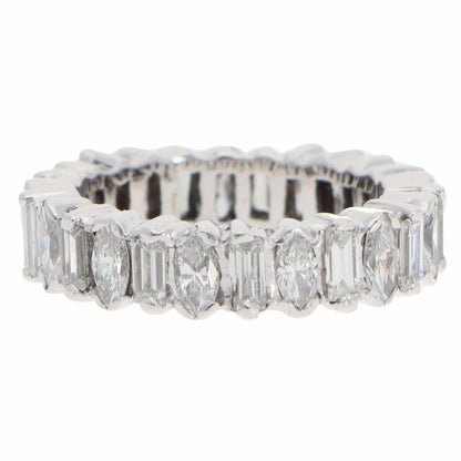 Vintage Diamond Full Eternity Ring in White Gold, Marquise and Baguette Cut 2 carats