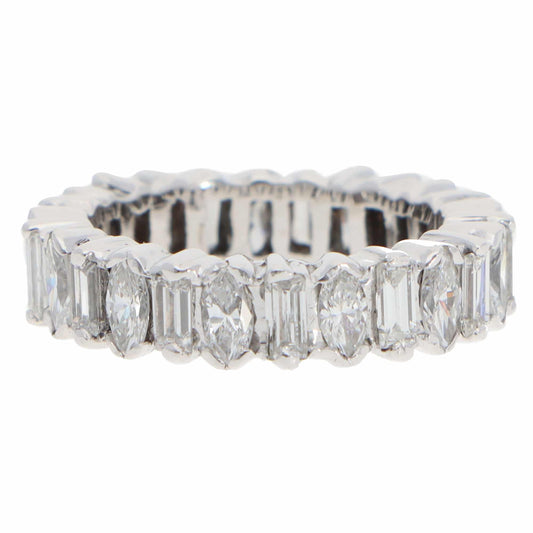 Vintage Diamond Full Eternity Ring in White Gold, Marquise and Baguette Cut 2 carats
